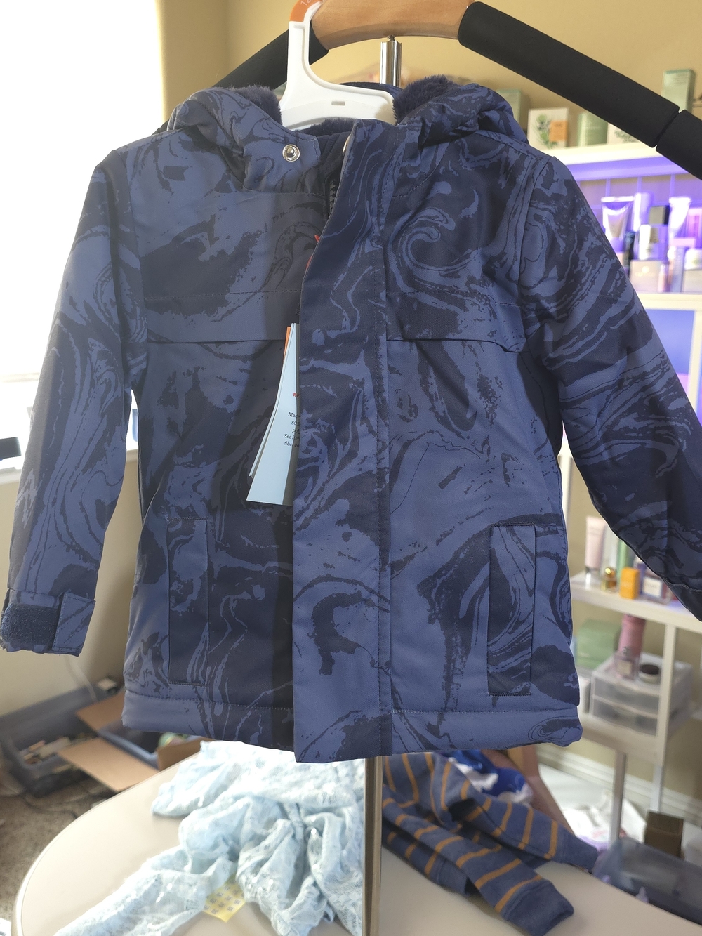 Cat & Jack Navy Blue Patterned Hooded Raincoat